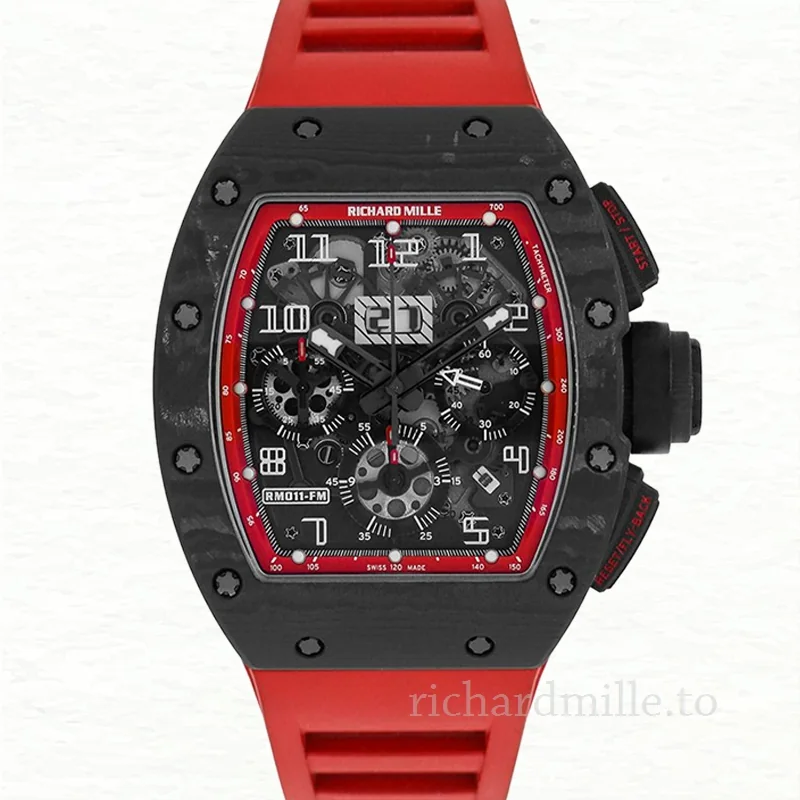 Richard Mille RM 011 Transparent Dial Men's Rubber Band Black Red