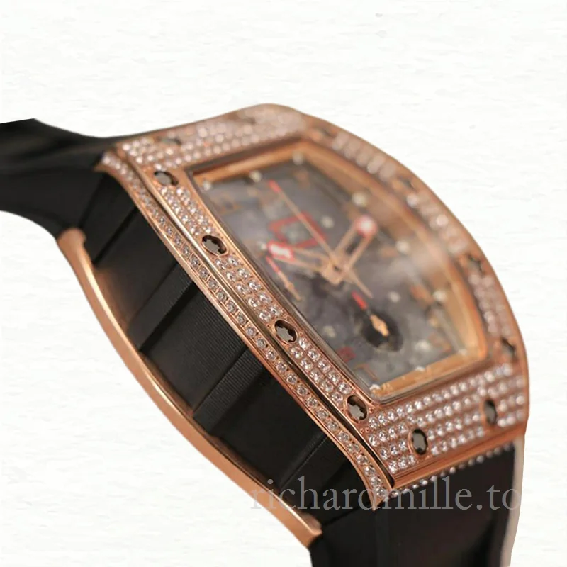 Richard Mille RM011 Men Automatic Transparent Dial Watch Diamond Bezel
