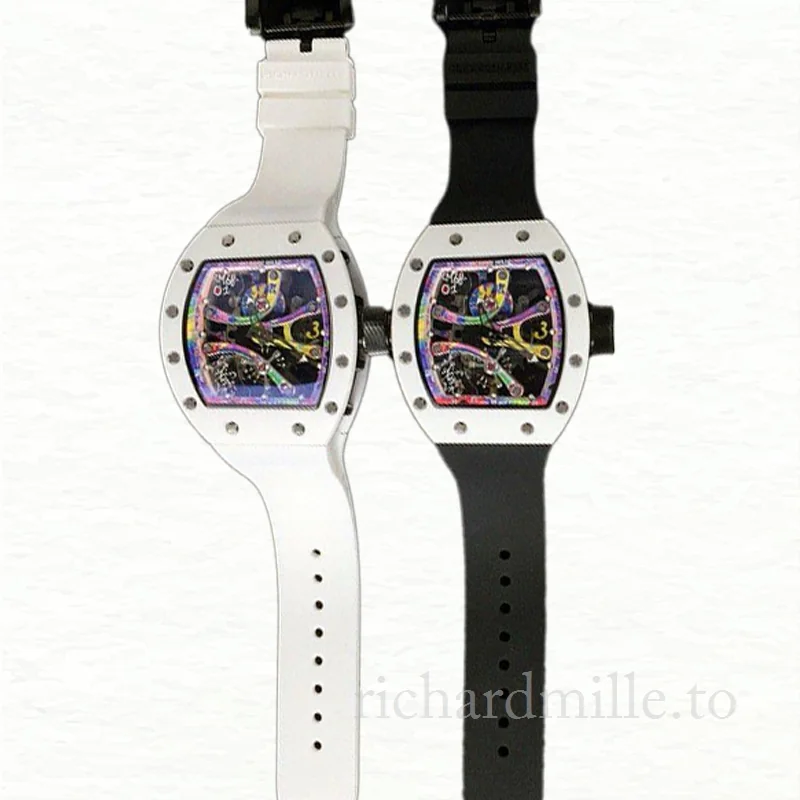 Richard Mille RM68-01 Hand Wind Men Ceramics Bezel Rubber Band Transparent Dial