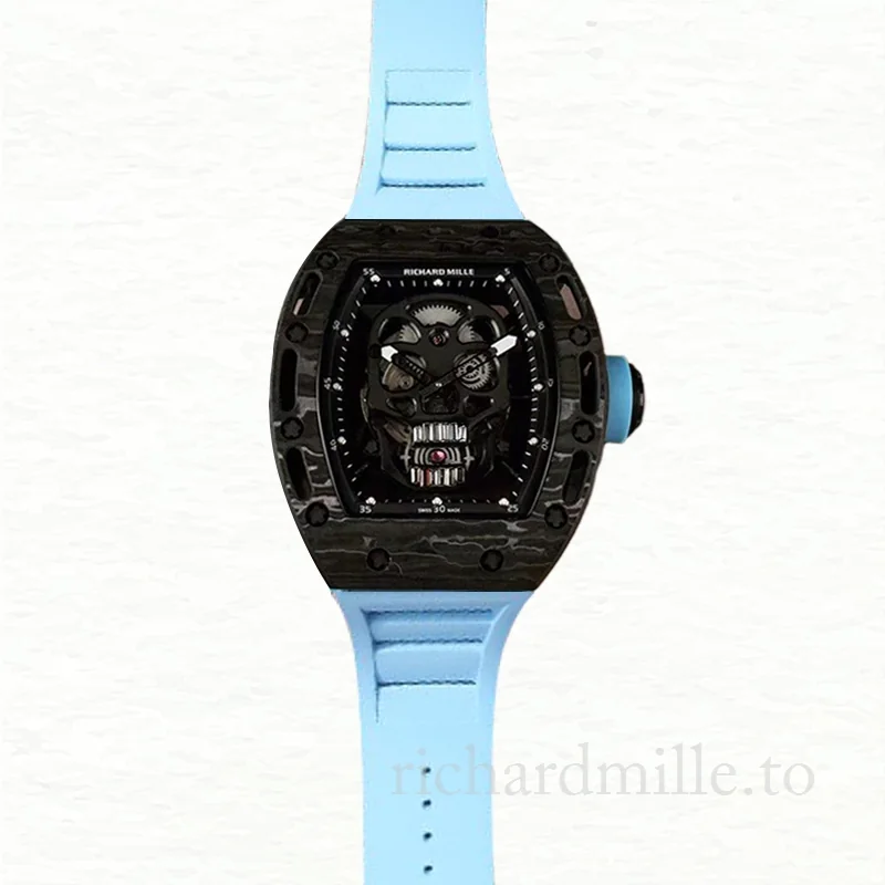 Richard Mille RM052 Men Mechanical Rubber Band Black Skull Dial