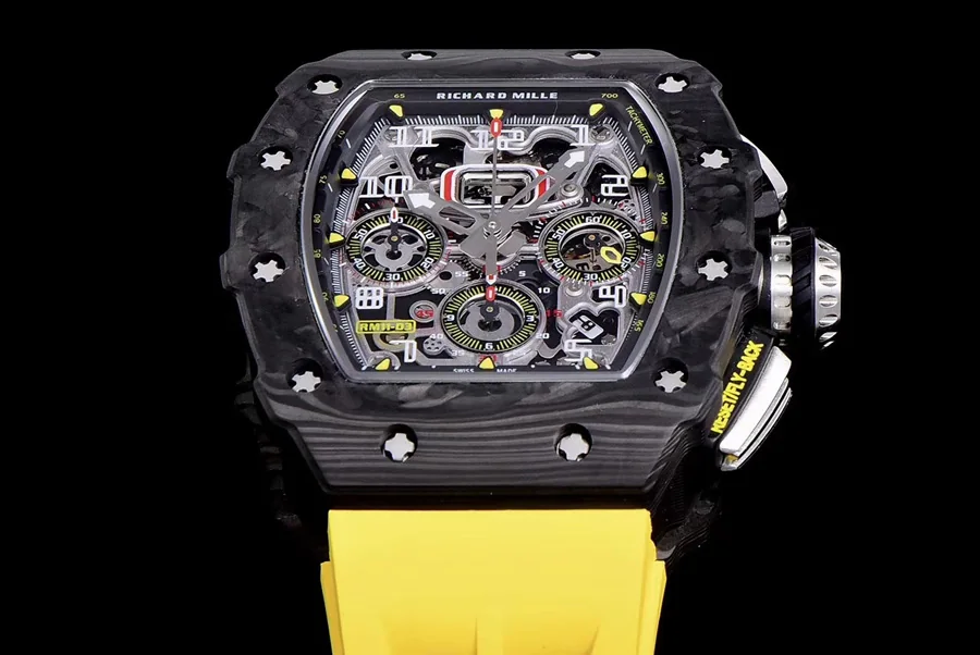 Richard Mille Replica RM 011 Yellow Strap Yellow Nail Dial