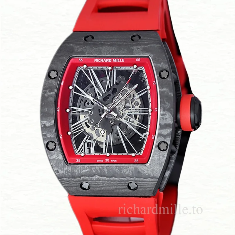 Richard Mille RM 010 Men Automatic Carbon Fiber Rubber Band Transparent Dial