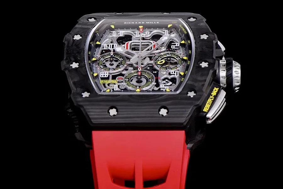 Richard Mille Replica RM 011 Red Rubber Strap Open Face Numerals Folding Buckle