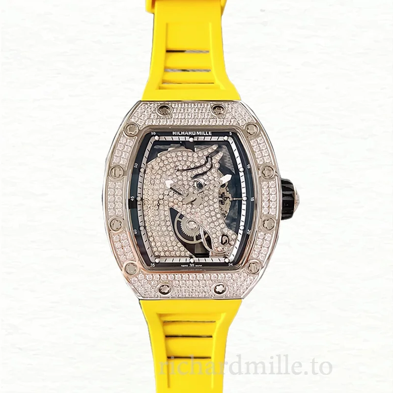 Richard Mille RM52-02 Men Mechanical Diamond Bezel Horse Dial Watch