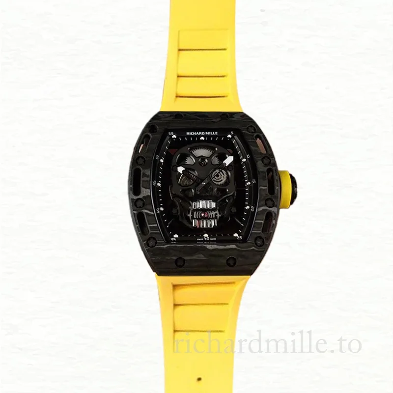 Richard Mille RM052 Men Mechanical Black Skull Dial Rubber Band