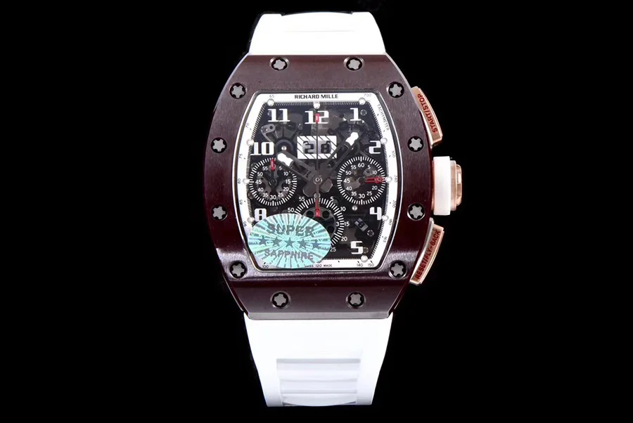 Richard Mille Replica RM 011 White Rubber Strap Open-face Digital Dial