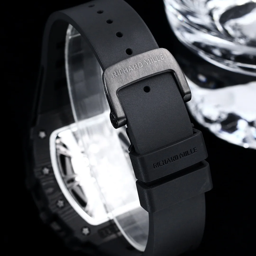Luxury AAA Replica Richard Mille RM12-01 Tourbillon With Black Carbon Bezel, Black Rubber Strap