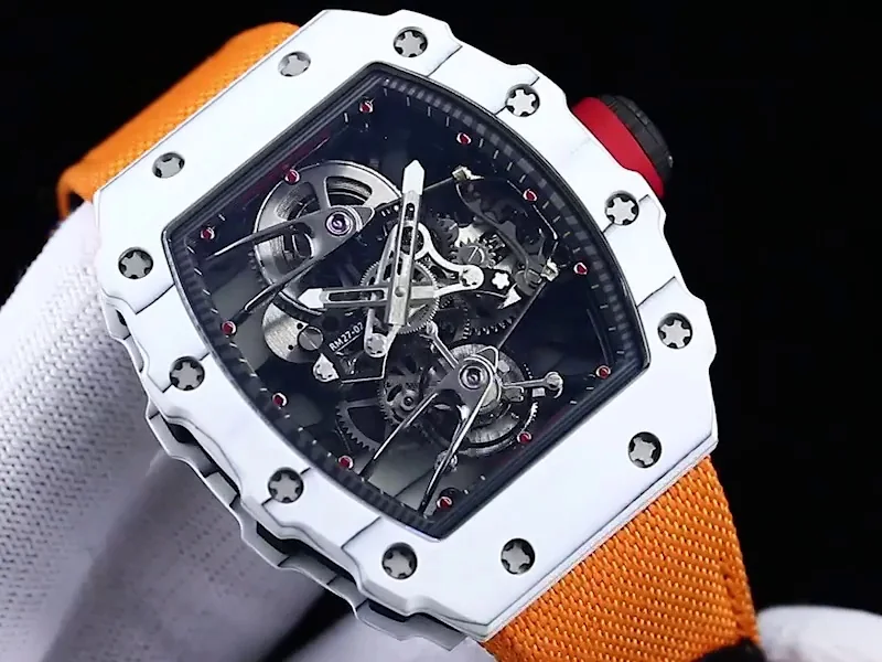 Luxury Swiss Richard Mille RM 27-02 Replica Rafael Nadal Floating Tourbillon Watch – Carbon TPT Case, Orange Nylon Strap