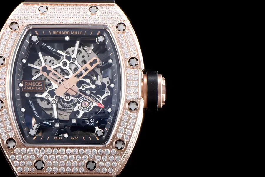 Richard Mille Replica RM 035 Black Rubber Strap Hollow Dial