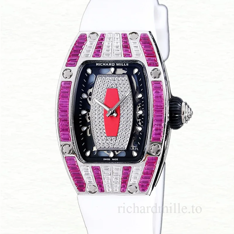 Richard Mille RM 07-01 Ladies Automatic Rubber Band Watch Red With Diamonds Dial