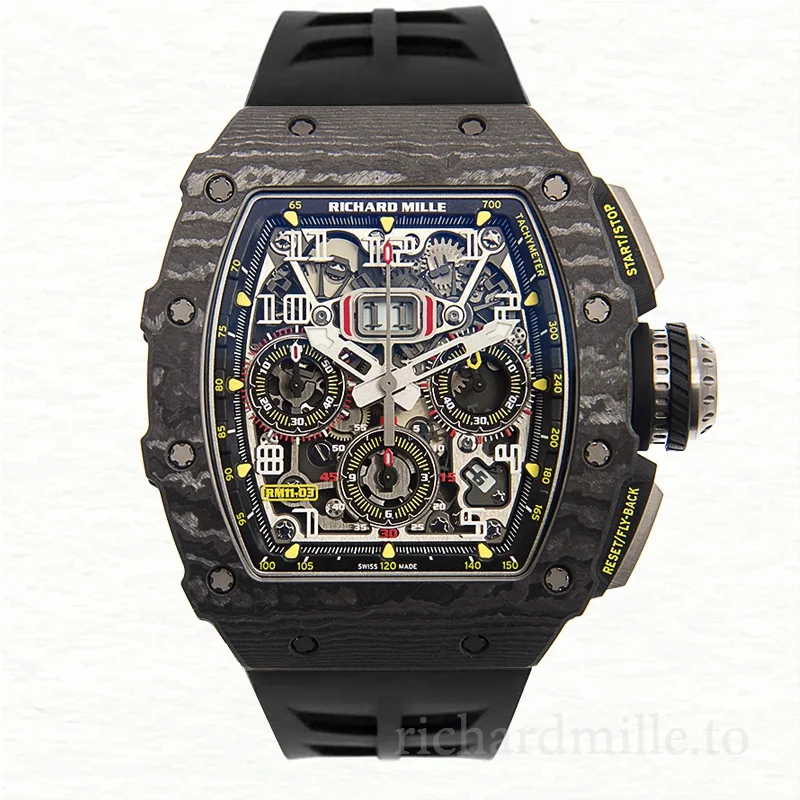 Richard Mille RM11-03 Men Automatic Transparent Dial Rubber Band Watch