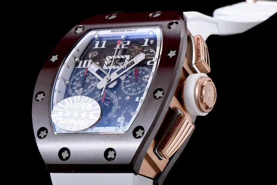 Richard Mille Replica RM 011 White Rubber Strap Open-face Digital Dial
