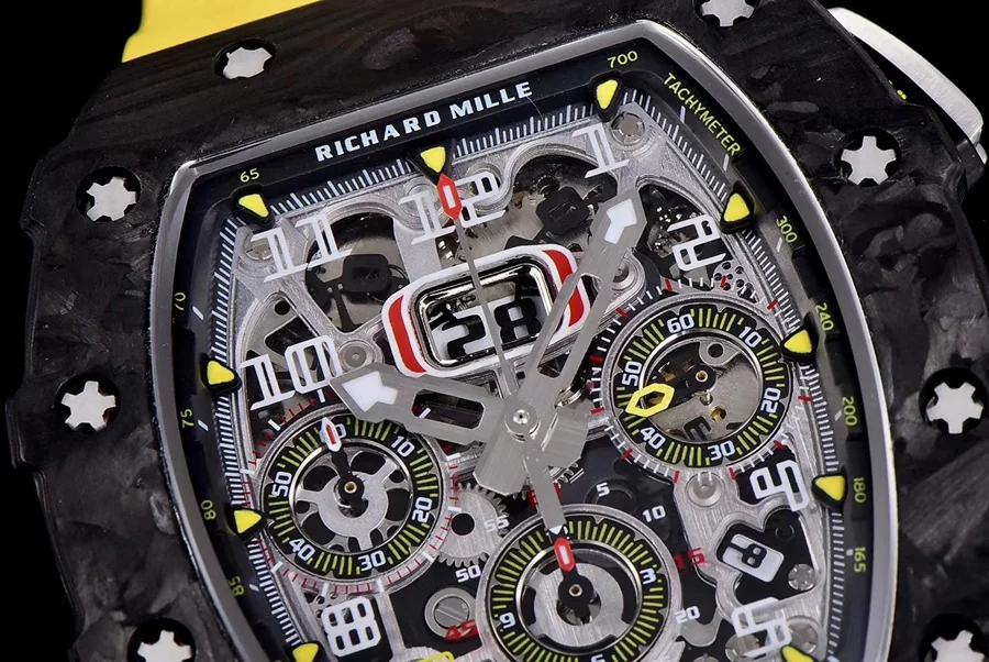 Richard Mille Replica RM 011 Yellow Strap Yellow Nail Dial