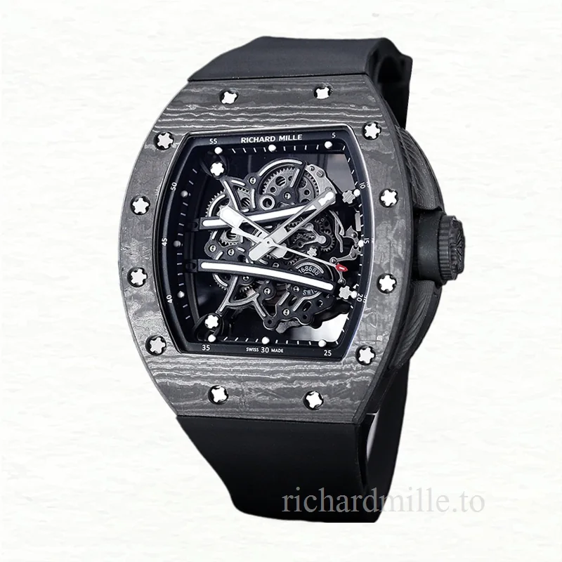 Richard Mille RM 61-01 Automatic Men Carbon Fiber Transparent Dial Rubber Band