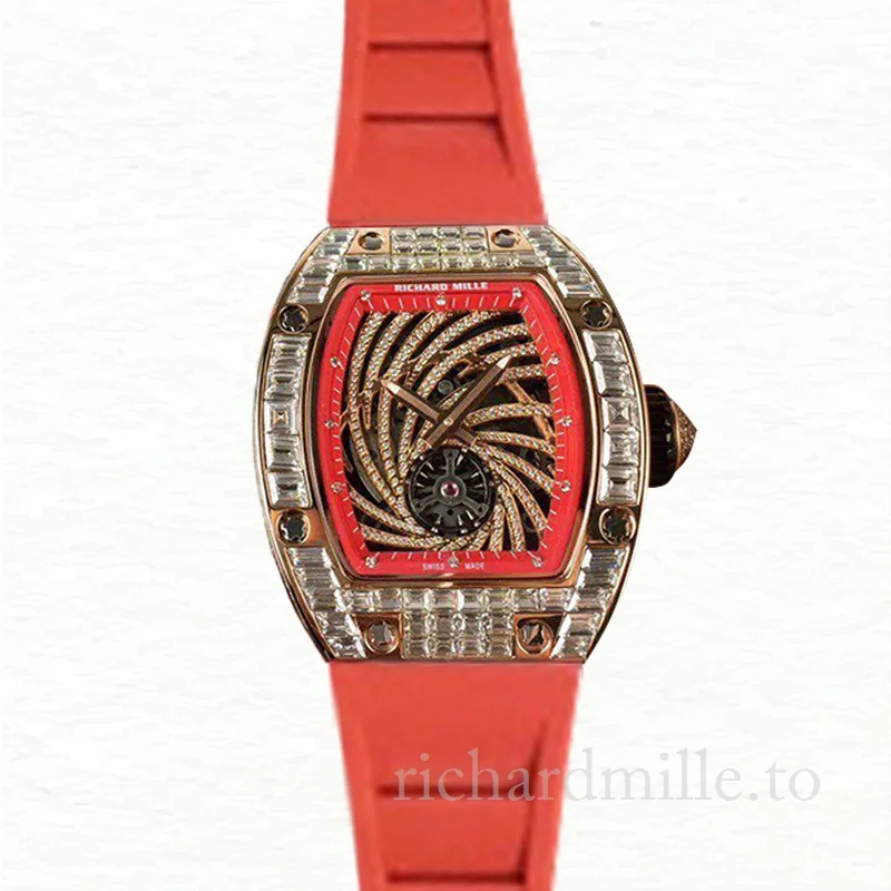 Richard Mille RM51-02 Ladies Mechanical Diamond Bezel Watch Rubber Band