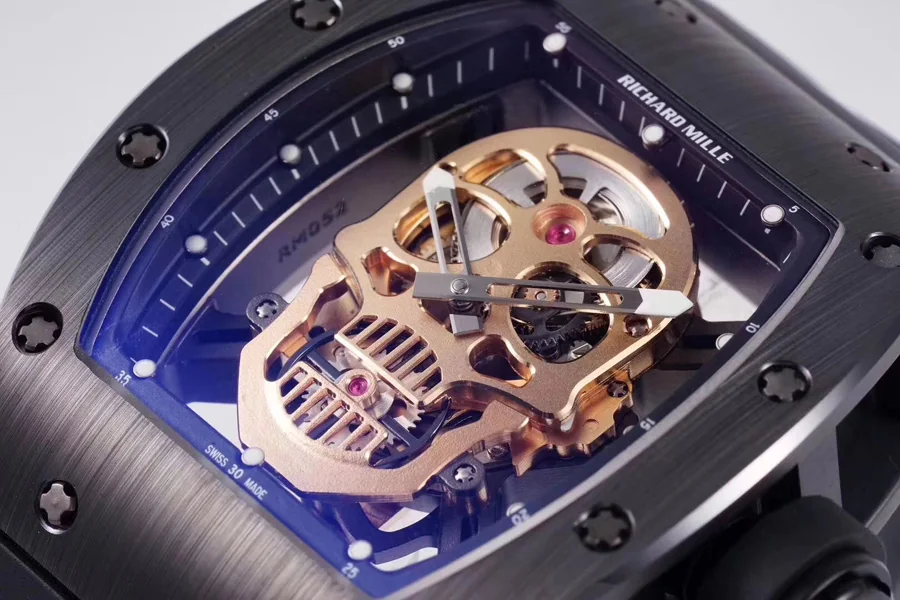 Richard Mille Replica RM 052 Black Rubber Strap Black Ceramic Material Case