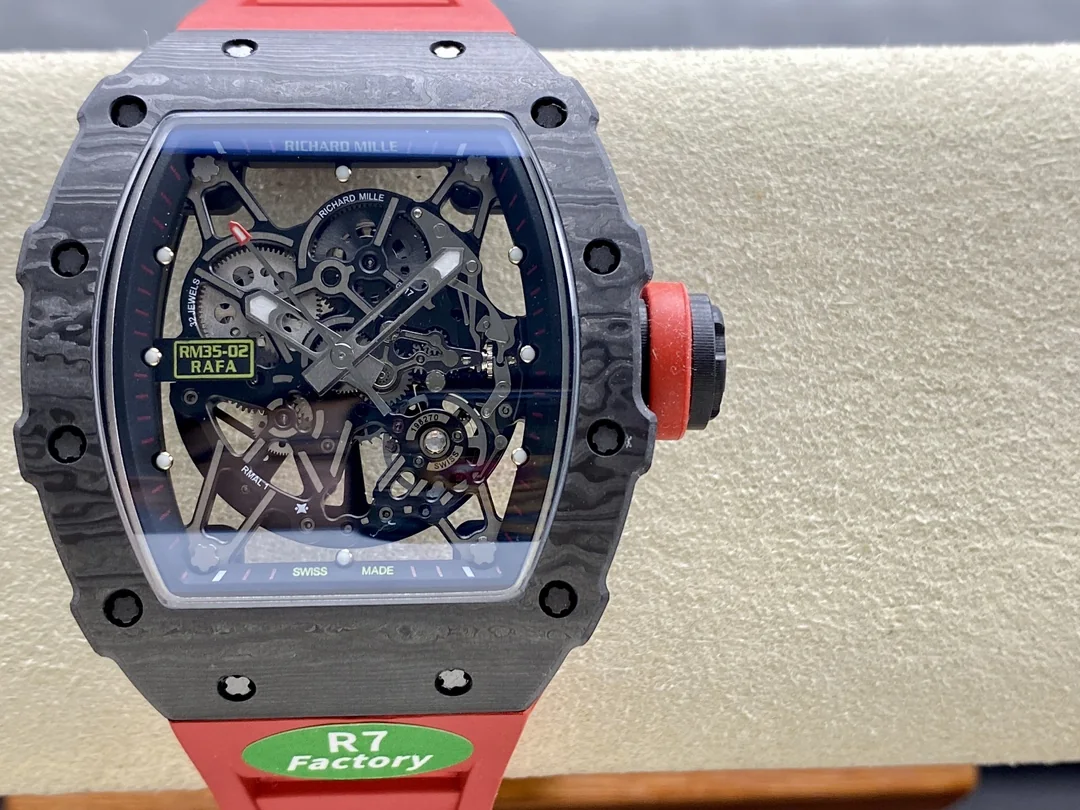 Premium Swiss Skeleton Richard Mille RM 35-02 Replica Rafa Nadal Watch With Red Rubber Strap