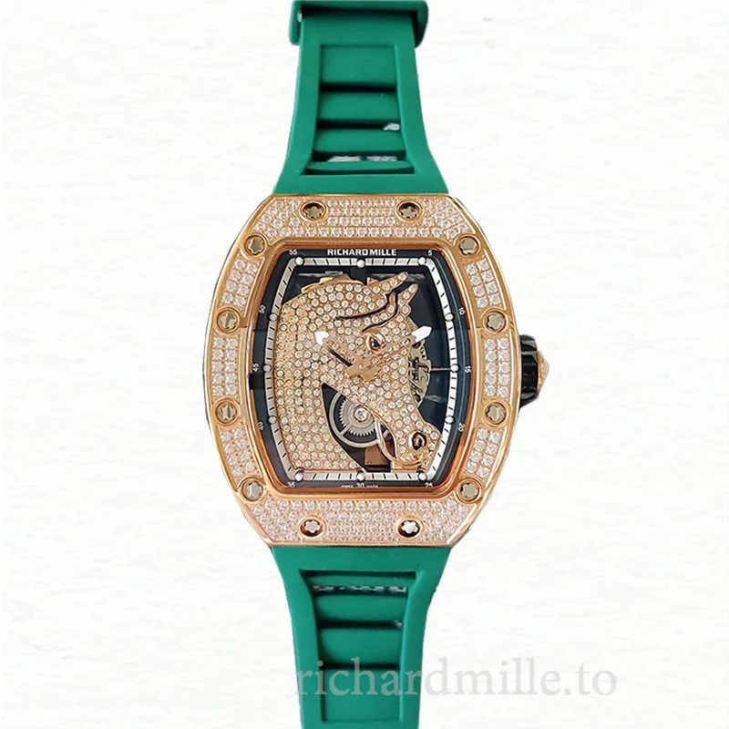 Richard Mille RM52-02 Men Mechanical Watch Horse Dial Diamond Bezel
