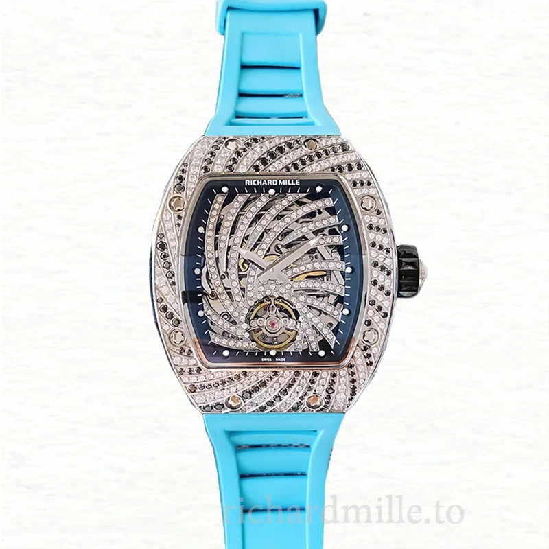 Richard Mille RM51-02 Mechanical Ladies Watch Diamond Paved Dial Rubber Band