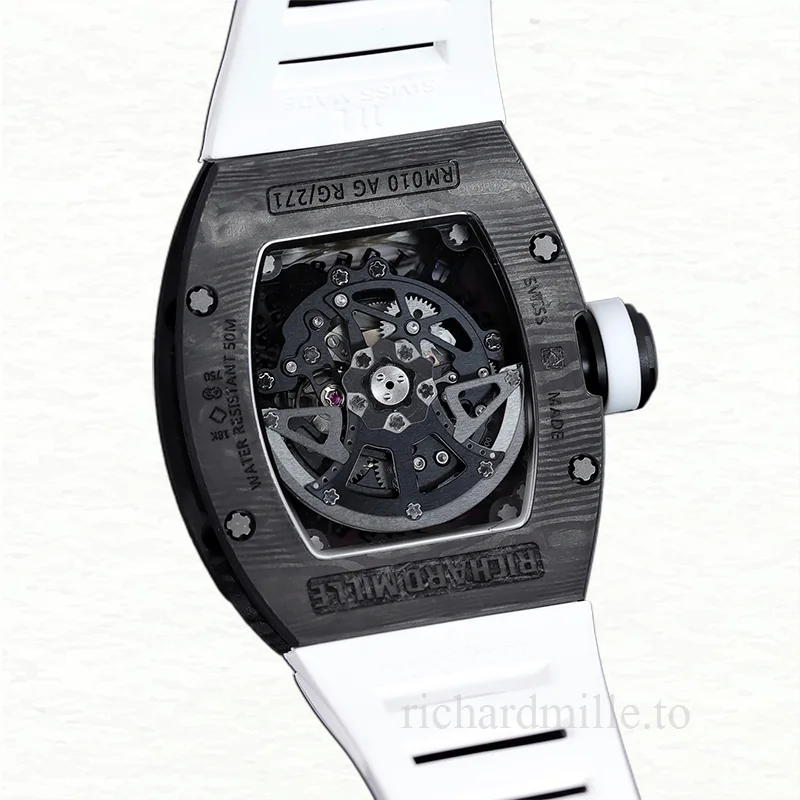 Richard Mille RM 010 Automatic Men Rubber Band Carbon Fiber Transparent Dial