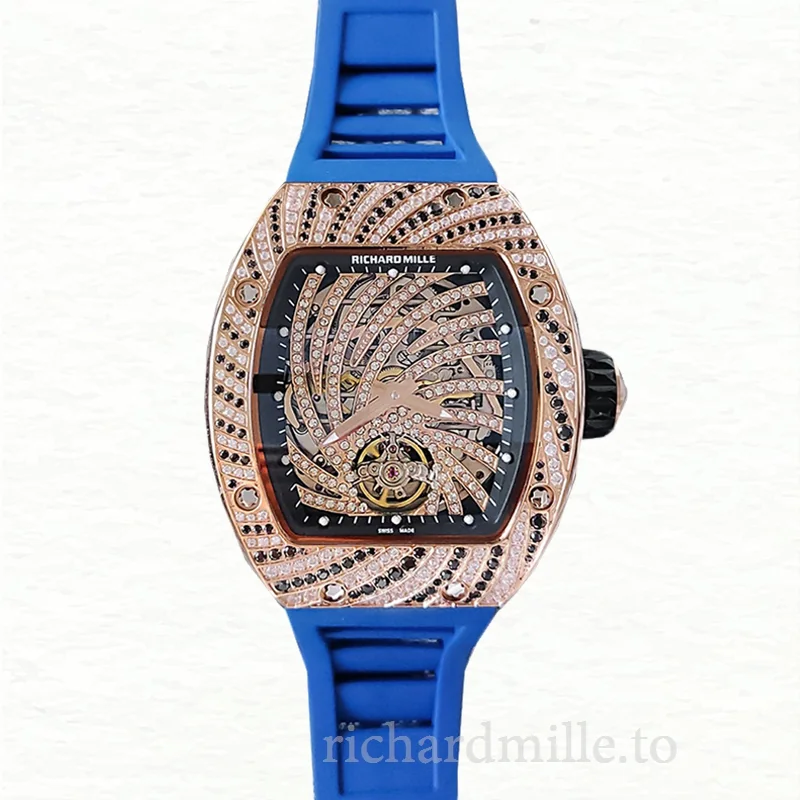 Richard Mille RM51-02 Ladies Mechanical Diamond Paved Dial Watch Rubber Band