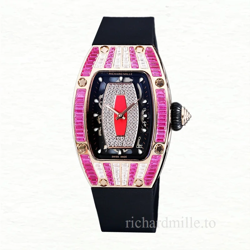 Richard Mille RM 07-01 Ladies Automatic Watch Red With Diamonds Dial