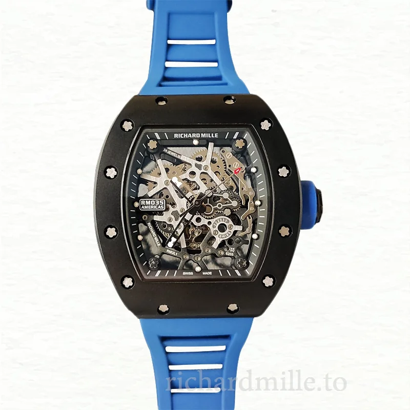 Richard Mille RM35 Men Mechanical Rubber Band Skeleton Dial