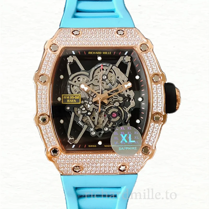 Richard Mille RM35-02 Mechanical Men Transparent Dial Diamond Bezel