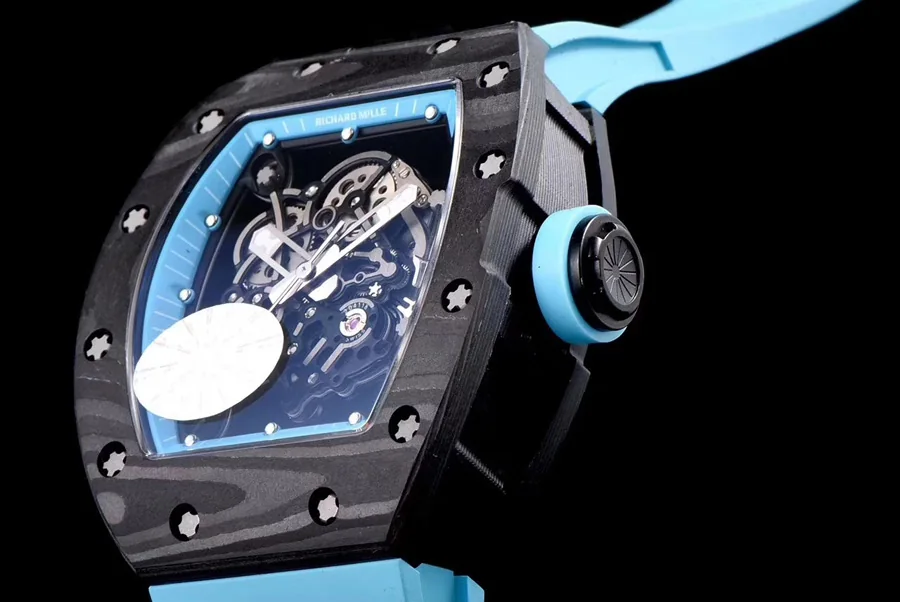 Richard Mille Replica RM 055 Blue Rubber Strap Carbon Fiber Case