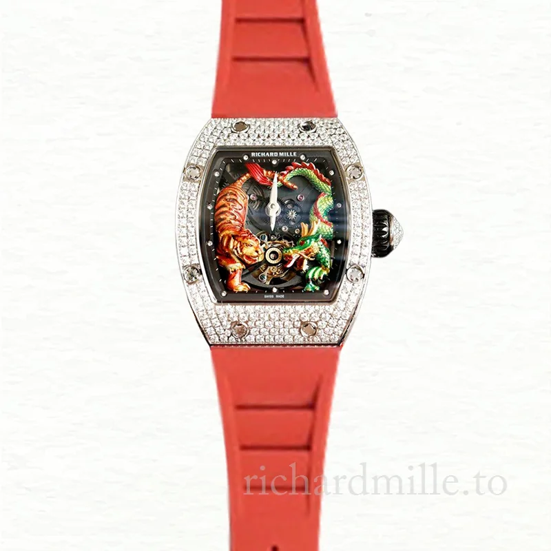 Richard Mille RM51-01 Ladies Mechanical Diamond Bezel Tiger and Dragon Dial