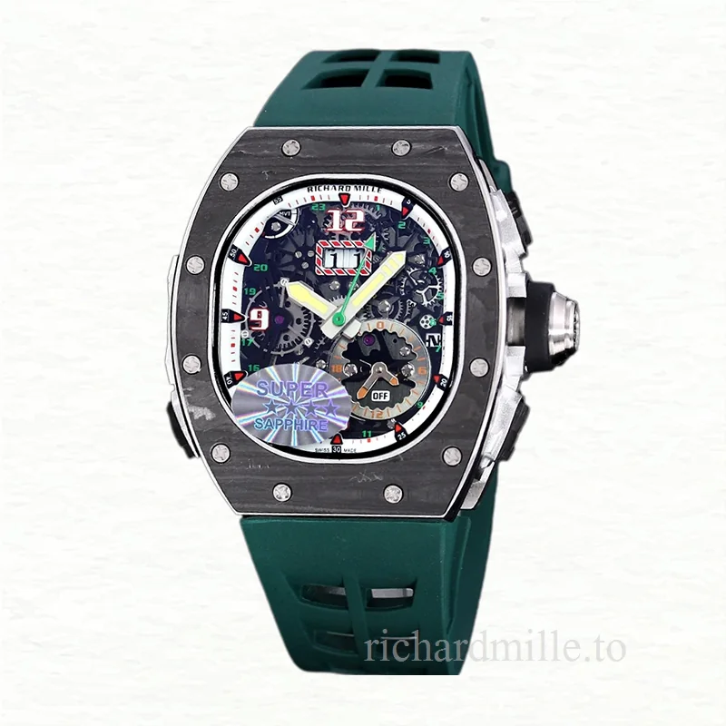 Richard Mille RM 62-01 Men Automatic Carbon Fiber Transparent Dial Rubber Band