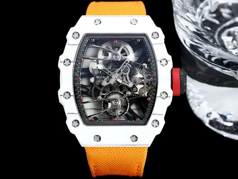 Luxury Swiss Richard Mille RM 27-02 Replica Rafael Nadal Floating Tourbillon Watch – Carbon TPT Case, Orange Nylon Strap