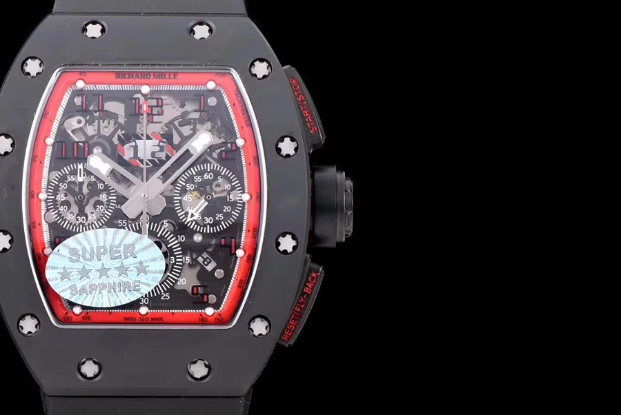 Richard Mille Replica RM 011 Black Rubber Strap