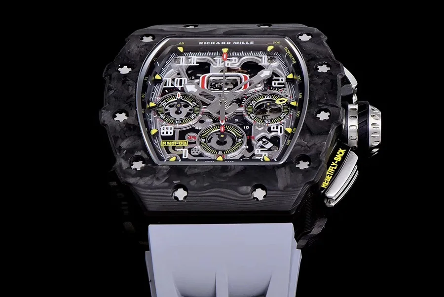 Richard Mille Replica RM 011 Grey Rubber Strap Yellow Nail Dial