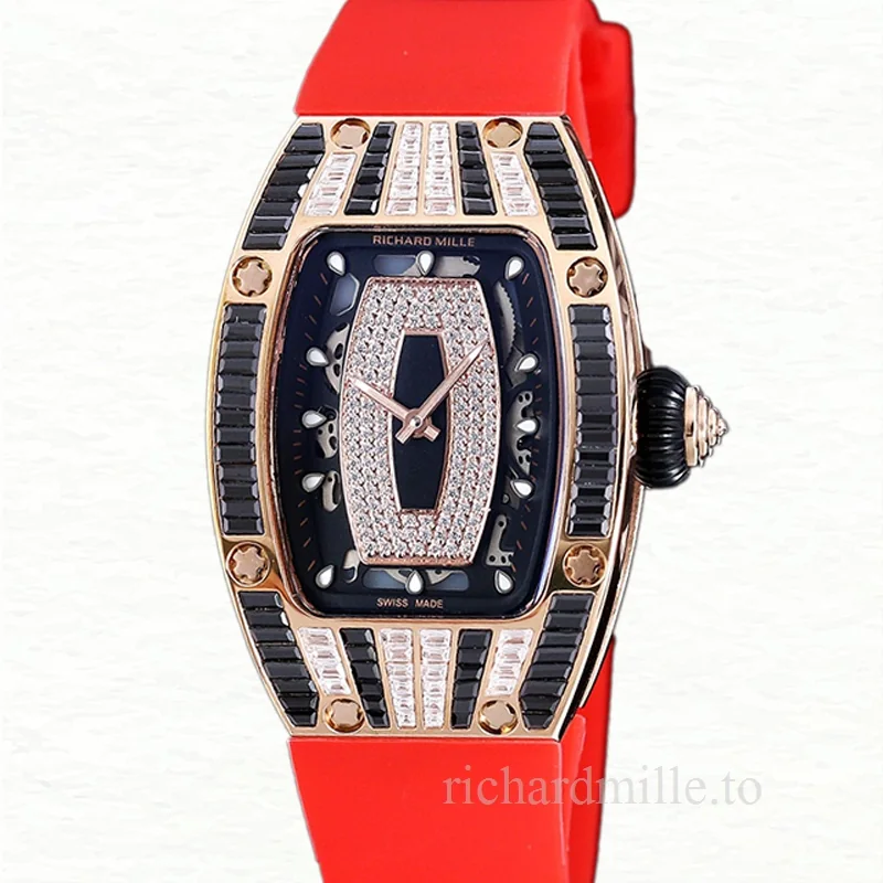 Richard Mille RM 07-01 Ladies Automatic Watch Rubber Band Black With Diamonds Dial