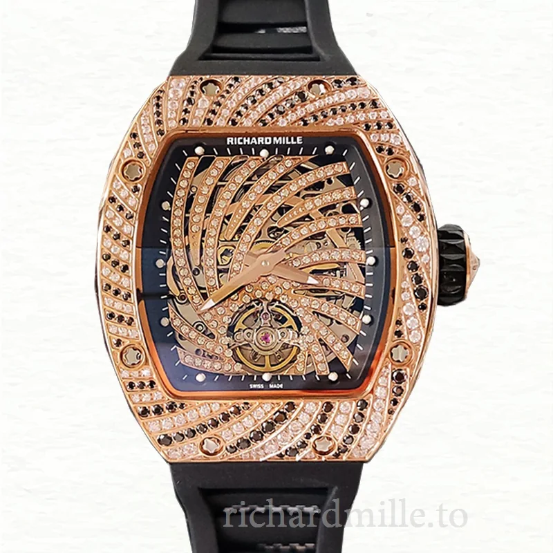 Richard Mille RM51-02 Ladies Mechanical Diamond Bezel Diamond Paved Dial Rubber Band