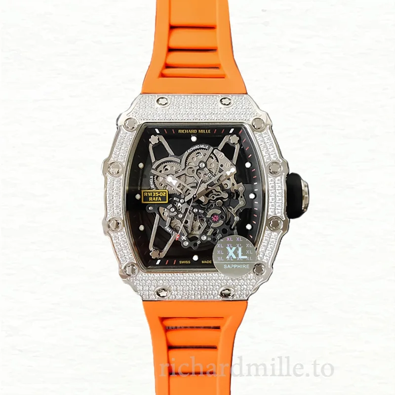 Richard Mille RM35-02 Men Mechanical Watch Rubber Band Diamond Bezel