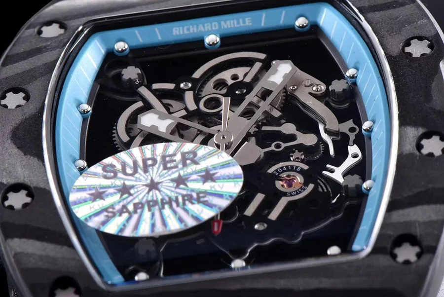 Richard Mille Replica RM 055 Blue Rubber Strap Carbon Fiber Case