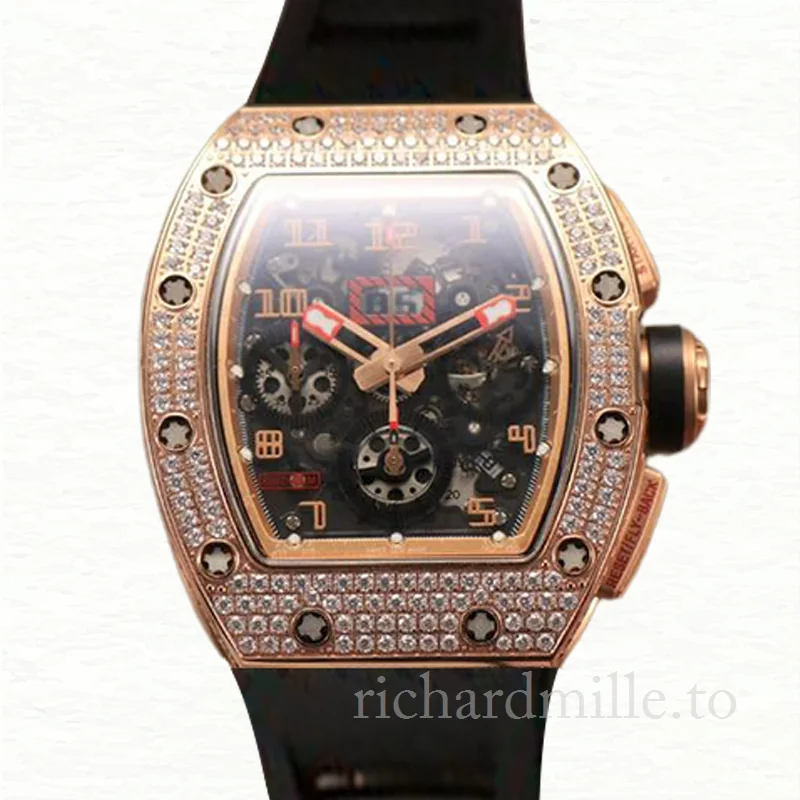 Richard Mille RM011 Men Automatic Transparent Dial Watch Diamond Bezel