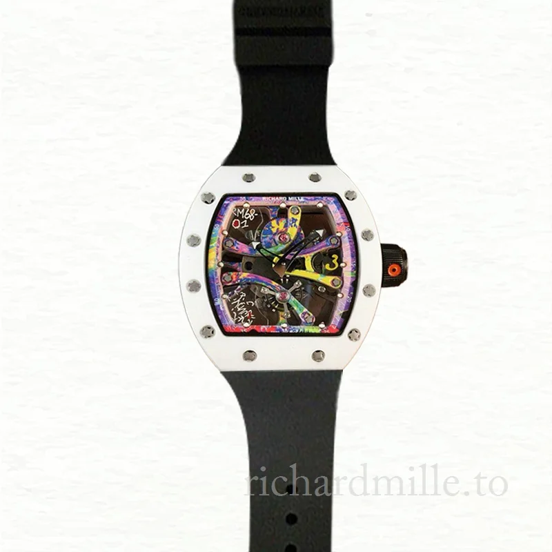 Richard Mille RM68-01 Hand Wind Men Ceramics Bezel Rubber Band Transparent Dial