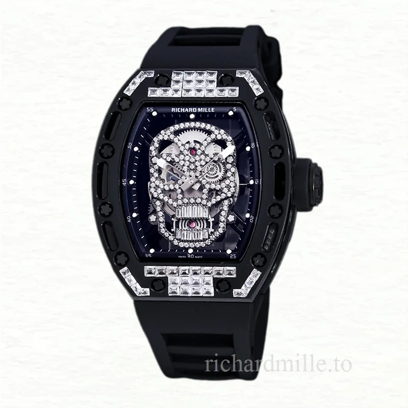 Richard Mille RM 052 Automatic Men Diamonds Skull Dial Rubber Band