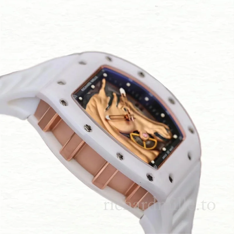 Richard Mille RM52-02 Men Mechanical Horse Head Skeleton Dial Watch Ceramics Bezel
