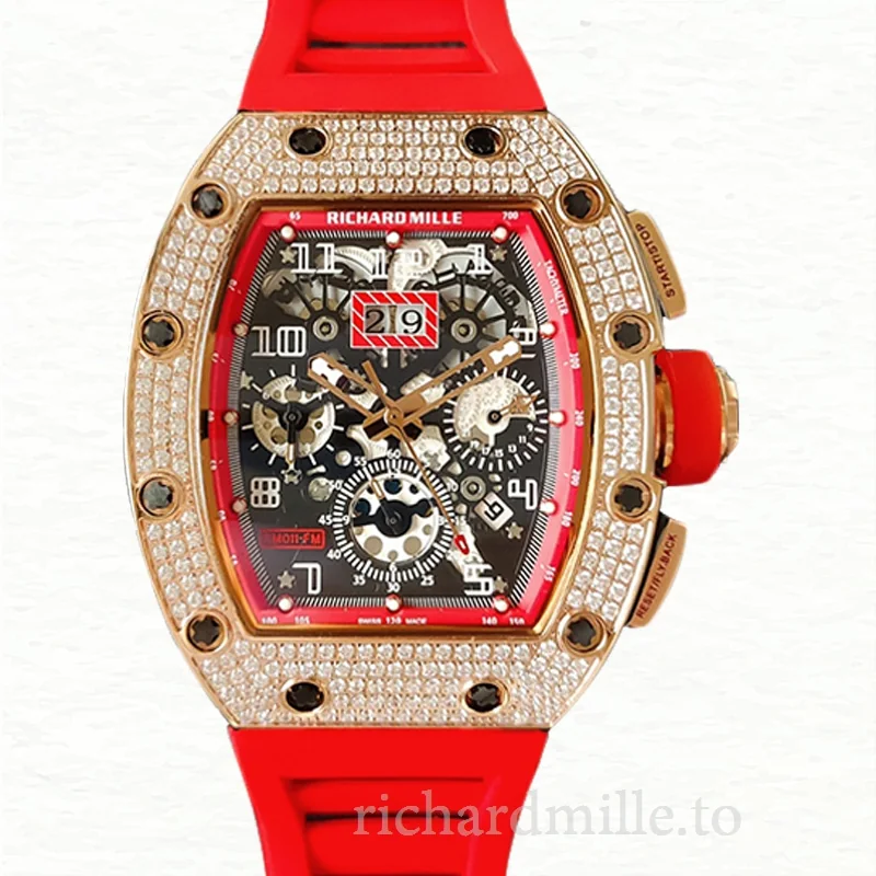 Richard Mille RM011 Men Mechanical Transparent Dial Watch Rubber Band