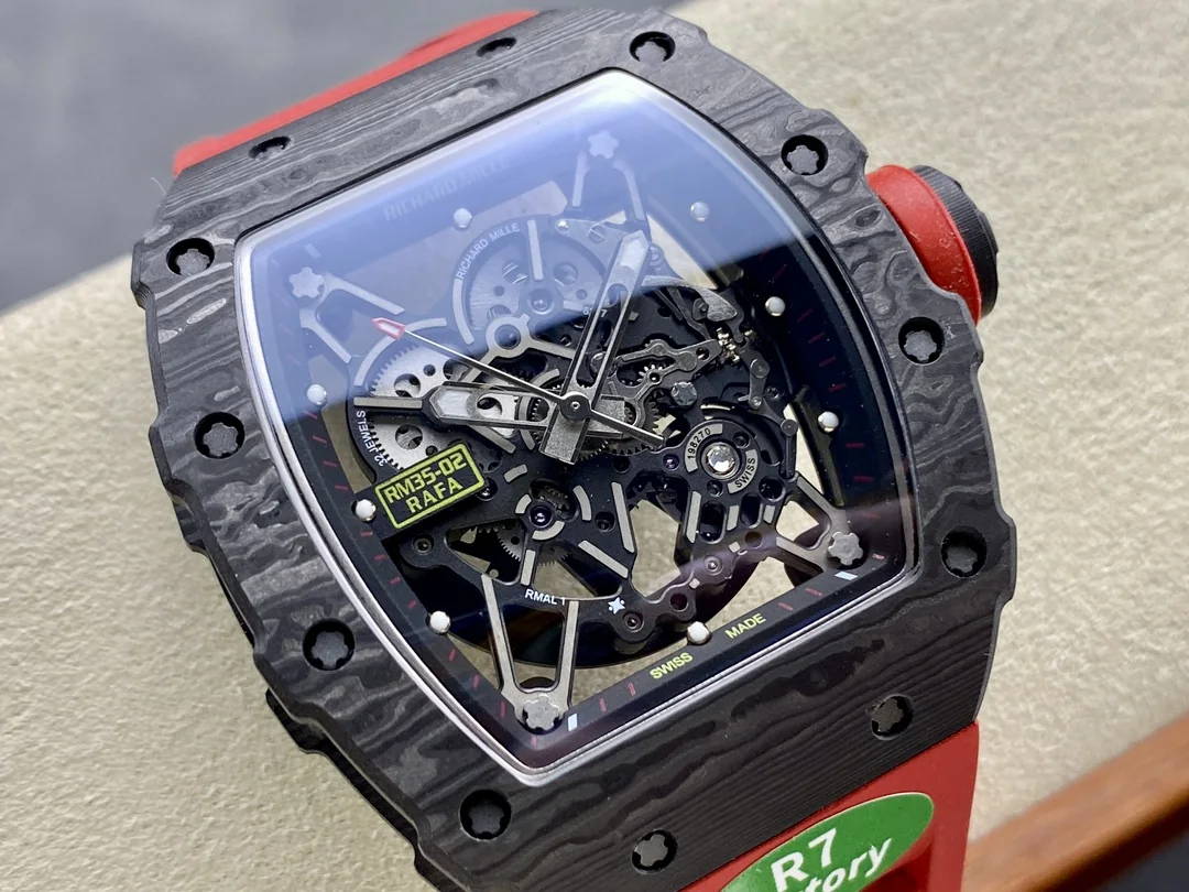 Premium Swiss Skeleton Richard Mille RM 35-02 Replica Rafa Nadal Watch With Red Rubber Strap