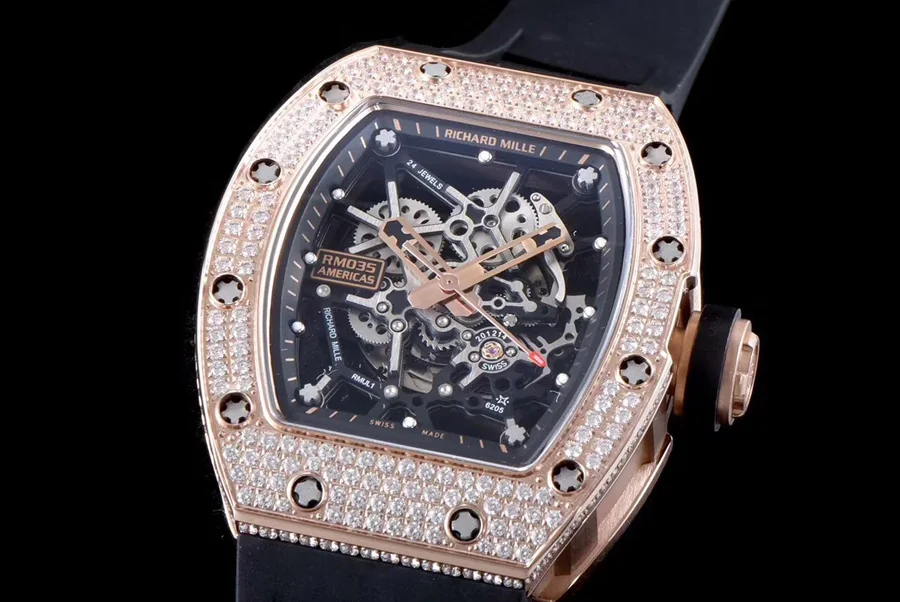 Richard Mille Replica RM 035 Black Rubber Strap Hollow Dial