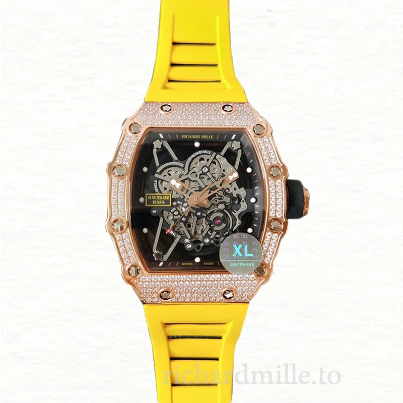 Richard Mille RM35-02 Men Mechanical Diamond Bezel Transparent Dial
