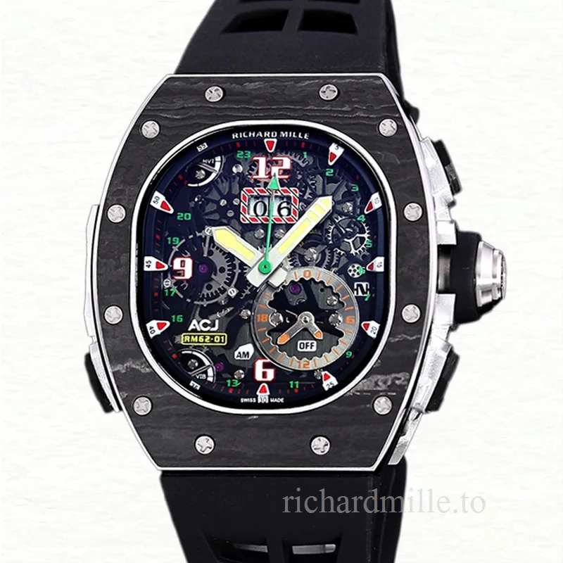 Richard Mille RM 62-01 Automatic Men Rubber Band Carbon Fiber Transparent Dial