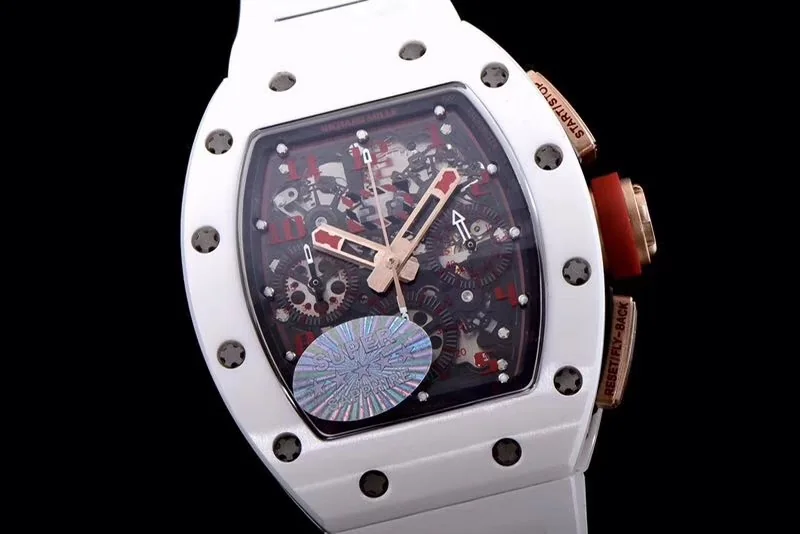 Richard Mille Replica RM 011 White Strap Open Face Red Digital Dial
