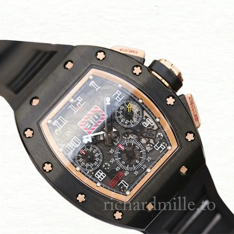 Richard Mille RM011 Men Automatic Watch Rubber Band Transparent Dial