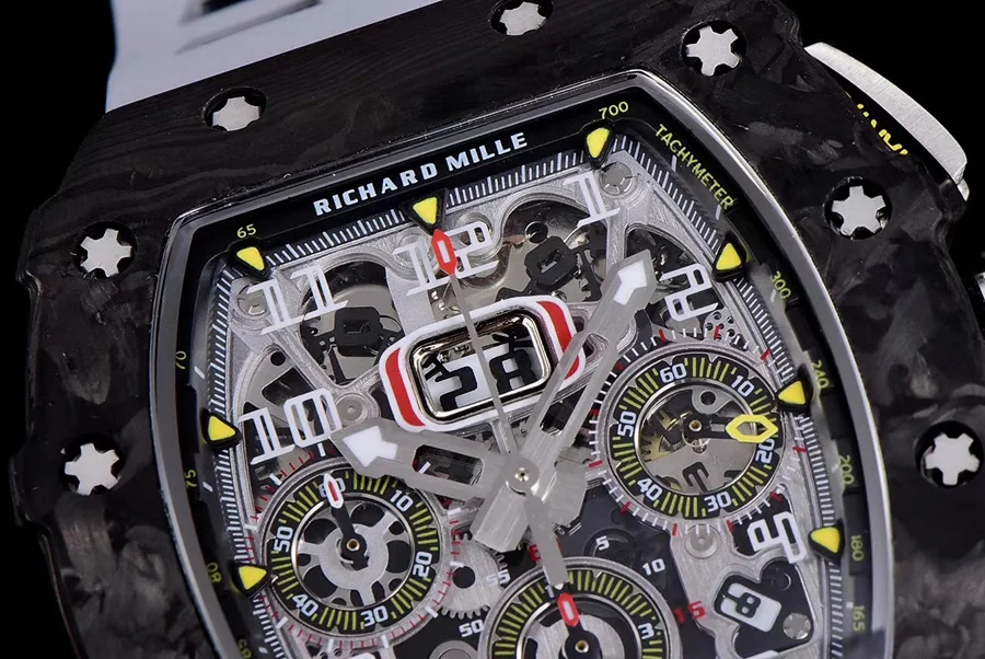 Richard Mille Replica RM 011 Grey Rubber Strap Yellow Nail Dial